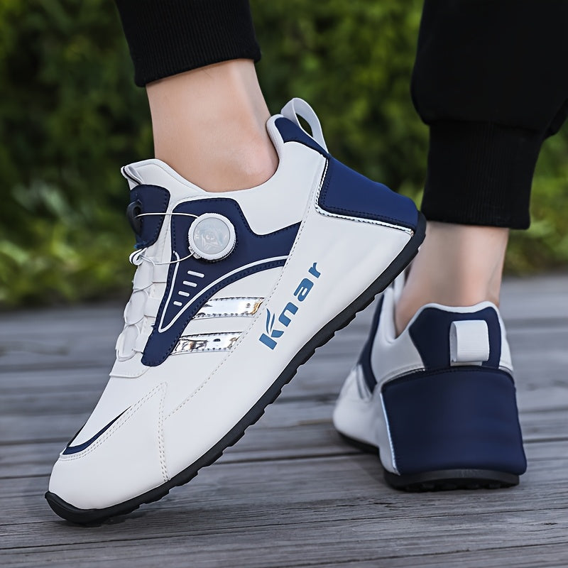 MAINALUN Men'S Lightweight Breathable Sneakers - Thick Cushioned Sole for Outdoor Walking, Running, Jogging & Camping - Magnetic Closure, Navy Blue with Golden Accents, All-Season Comfort, Casual Sportswear, Fabric Lined Inte