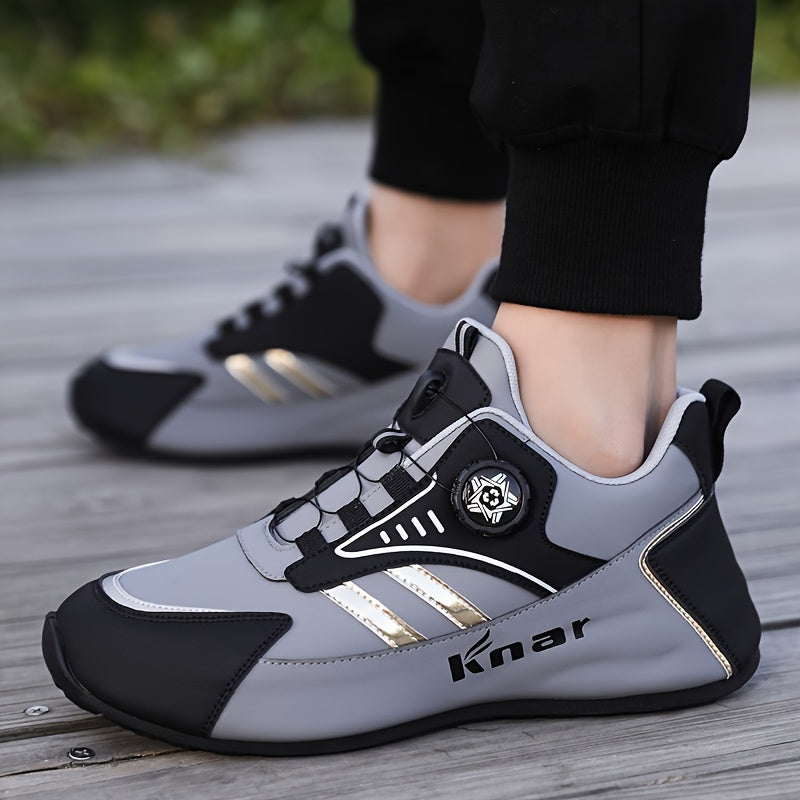 MAINALUN Men'S Lightweight Breathable Sneakers - Thick Cushioned Sole for Outdoor Walking, Running, Jogging & Camping - Magnetic Closure, Navy Blue with Golden Accents, All-Season Comfort, Casual Sportswear, Fabric Lined Inte