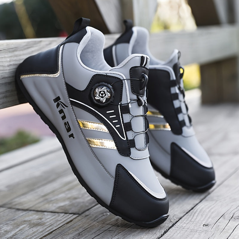 MAINALUN Men'S Lightweight Breathable Sneakers - Thick Cushioned Sole for Outdoor Walking, Running, Jogging & Camping - Magnetic Closure, Navy Blue with Golden Accents, All-Season Comfort, Casual Sportswear, Fabric Lined Inte