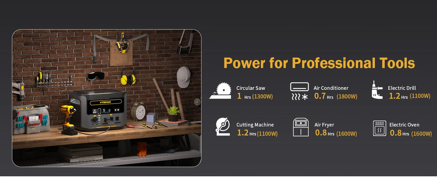 VTOMAN FlashSpeed 1500 Portable Power Station 1548Wh LiFePO4 Battery with 3000W Peak for Outdoor Camping RV Home Energy Power