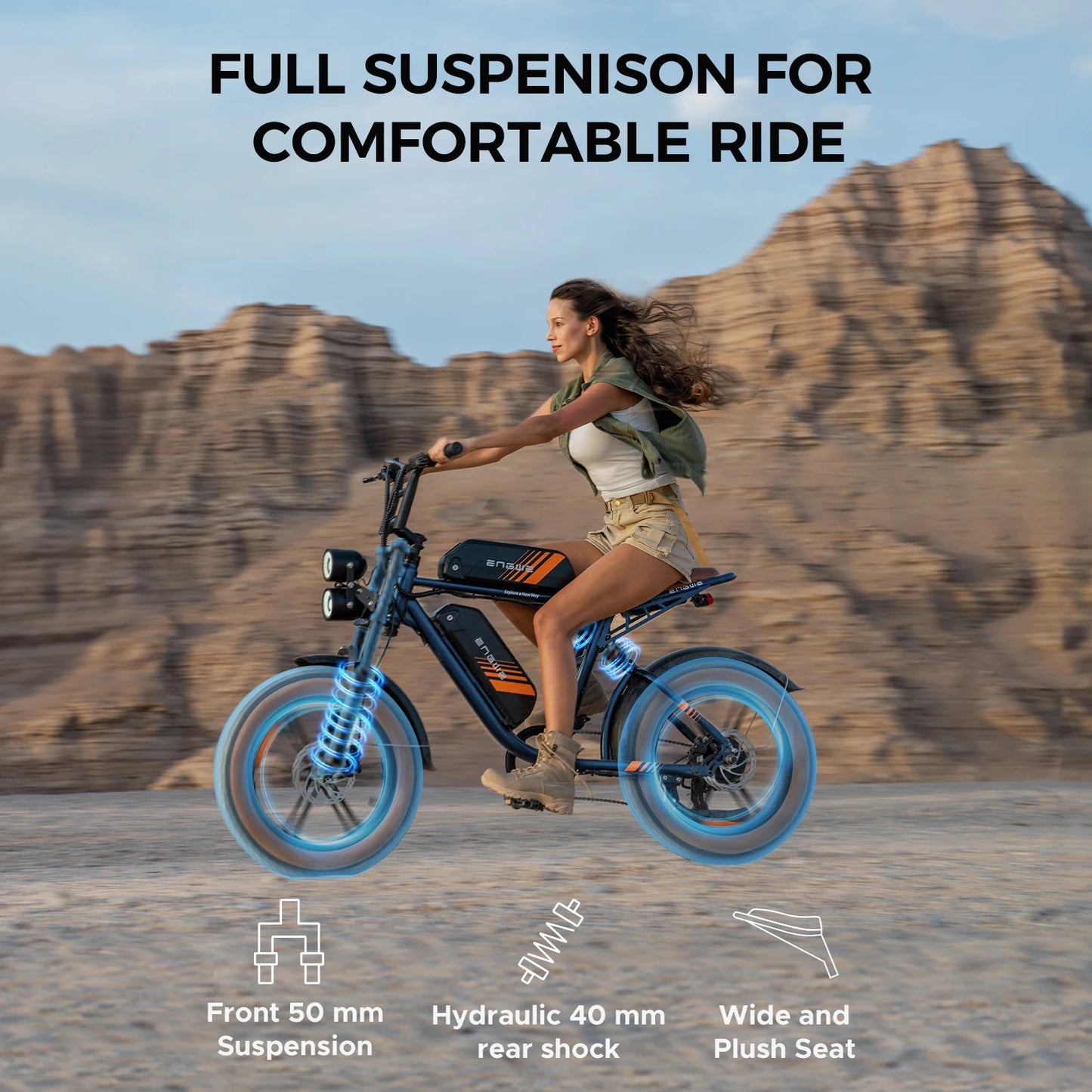 Engwe M20 2.0 Ebike 1200W 52V31.2Ah Dual Battery Dual Suspension 20*4.0 Inch Tire Electric Bicycle Mountain Dirt Electric Bike