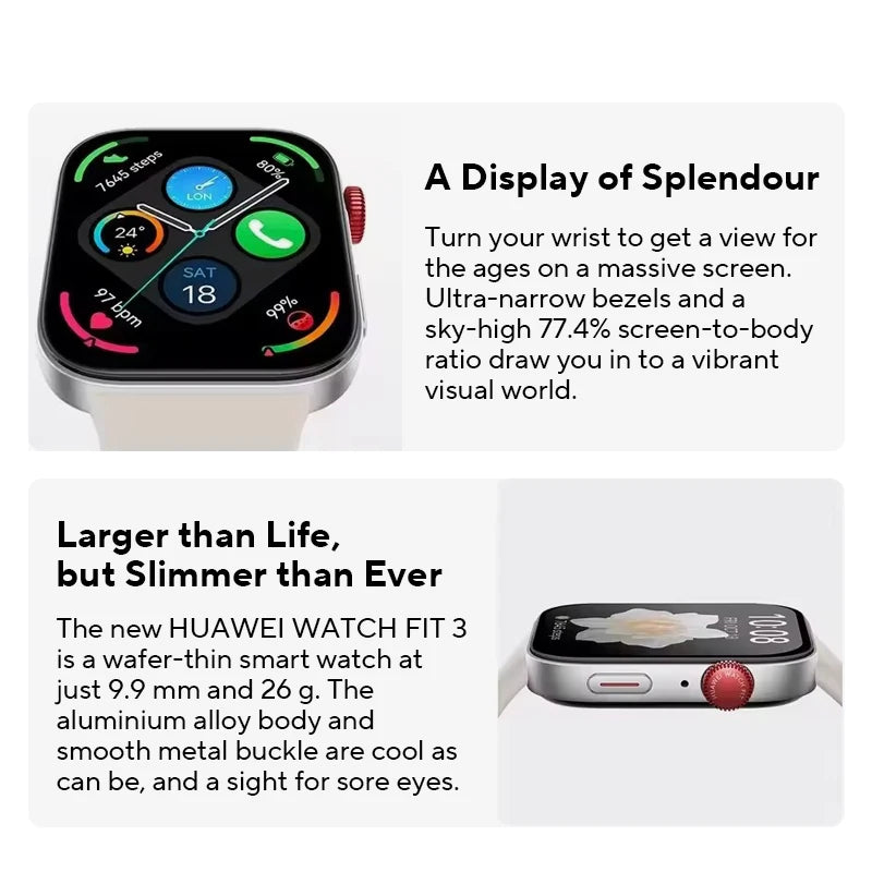 HUAWEI Watch Fit 3 Smartwatch 1.82'' AMOLED Display Ultra Slim Design Upgraded Health Management huawei watch fit 3 سوار