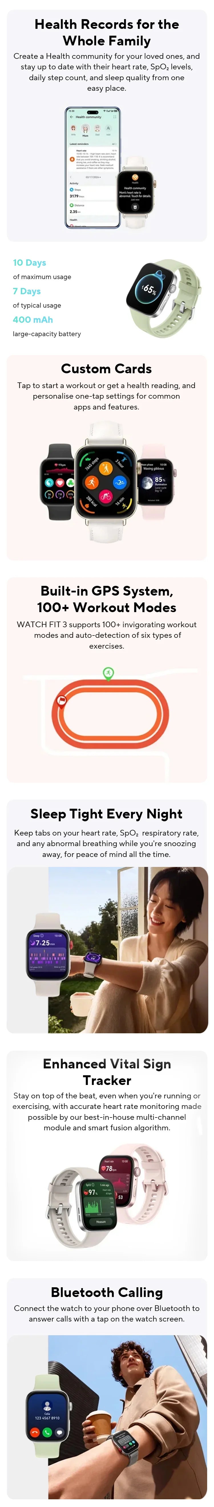 HUAWEI Watch Fit 3 Smartwatch 1.82'' AMOLED Display Ultra Slim Design Upgraded Health Management huawei watch fit 3 سوار