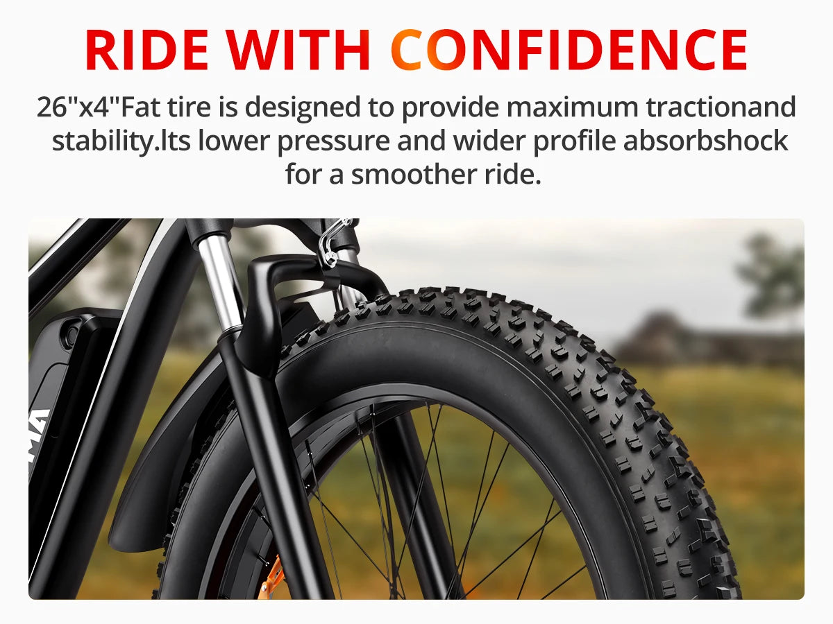 AMYET Electric Bike EB26 Adults Electric Bicycle Peak 1500W 48V 15AH e bike 26" Fat Tire Mountain Bike 31mph  Electric Dirt Bike