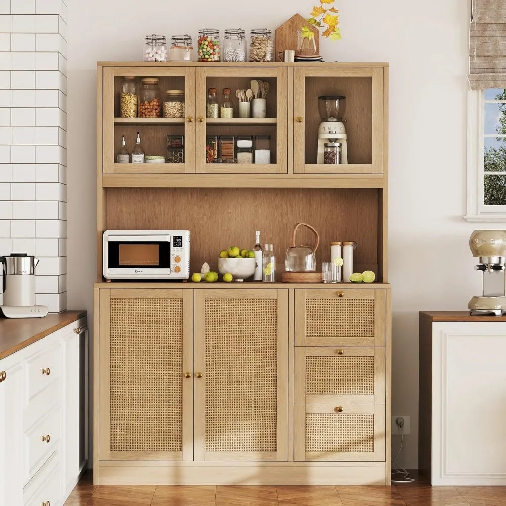 70.9''Kitchen Pantry Cabinet,Kitchen Hutch with Microwave Stand  Charging Station,Farmhouse Tall Storage Cabinet with Countertop