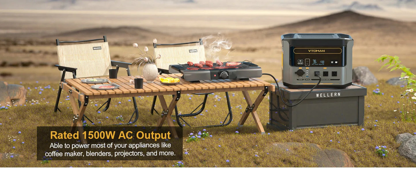 VTOMAN FlashSpeed 1500 Portable Power Station 1548Wh LiFePO4 Battery with 3000W Peak for Outdoor Camping RV Home Energy Power