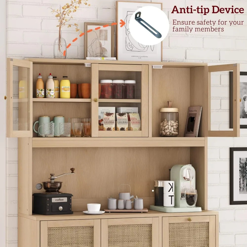 70.9''Kitchen Pantry Cabinet,Kitchen Hutch with Microwave Stand  Charging Station,Farmhouse Tall Storage Cabinet with Countertop