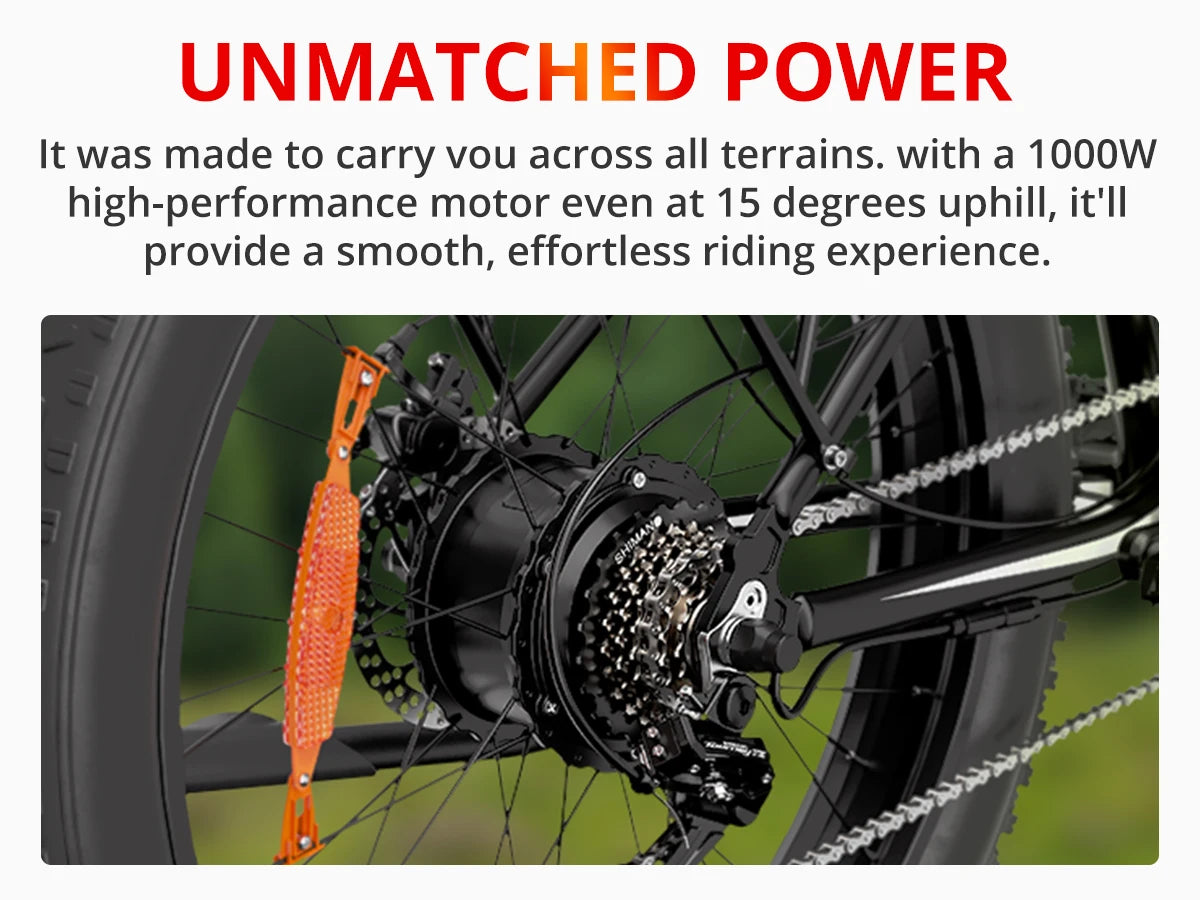 AMYET Electric Bike EB26 Adults Electric Bicycle Peak 1500W 48V 15AH e bike 26" Fat Tire Mountain Bike 31mph  Electric Dirt Bike