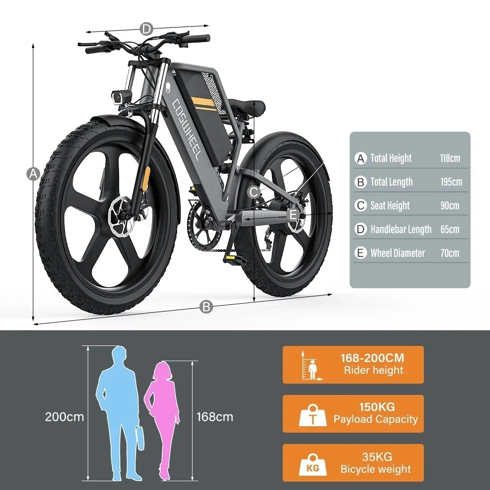 Coswheel T26 adult E-bike 500W 48V20Ah battery commute Electric Bike,26-inch Fat Tire E-Mountain bike
