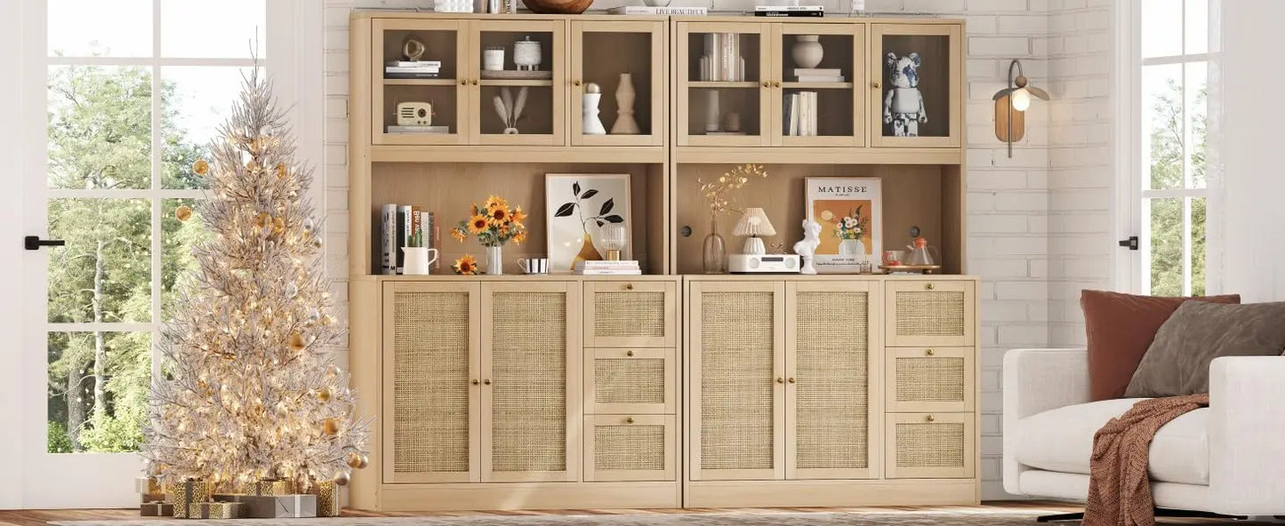 70.9''Kitchen Pantry Cabinet,Kitchen Hutch with Microwave Stand  Charging Station,Farmhouse Tall Storage Cabinet with Countertop