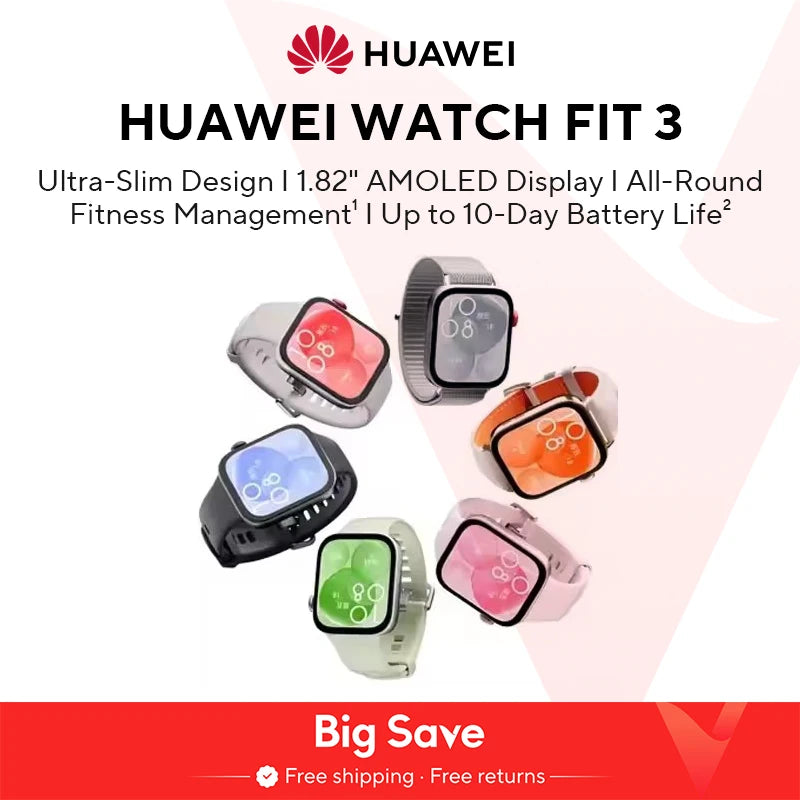 HUAWEI Watch Fit 3 Smartwatch 1.82'' AMOLED Display Ultra Slim Design Upgraded Health Management huawei watch fit 3 سوار