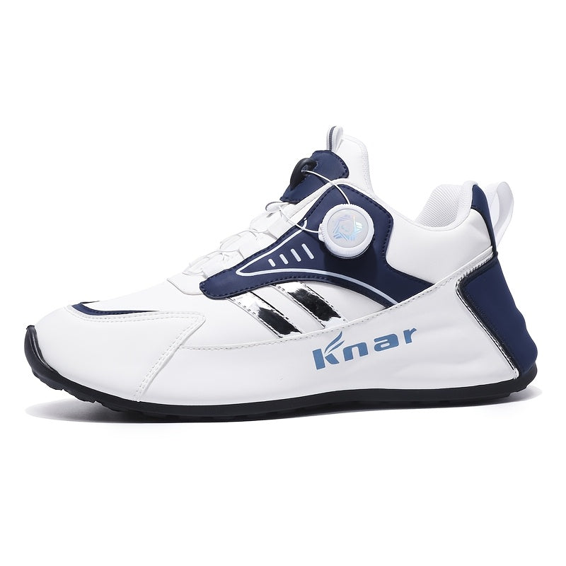 MAINALUN Men'S Lightweight Breathable Sneakers - Thick Cushioned Sole for Outdoor Walking, Running, Jogging & Camping - Magnetic Closure, Navy Blue with Golden Accents, All-Season Comfort, Casual Sportswear, Fabric Lined Inte